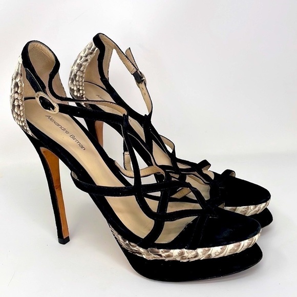 Alexandre Birman Shoes Heels Sandals Python Snakeskin Black Suede Leather 9.5 - Picture 2 of 14